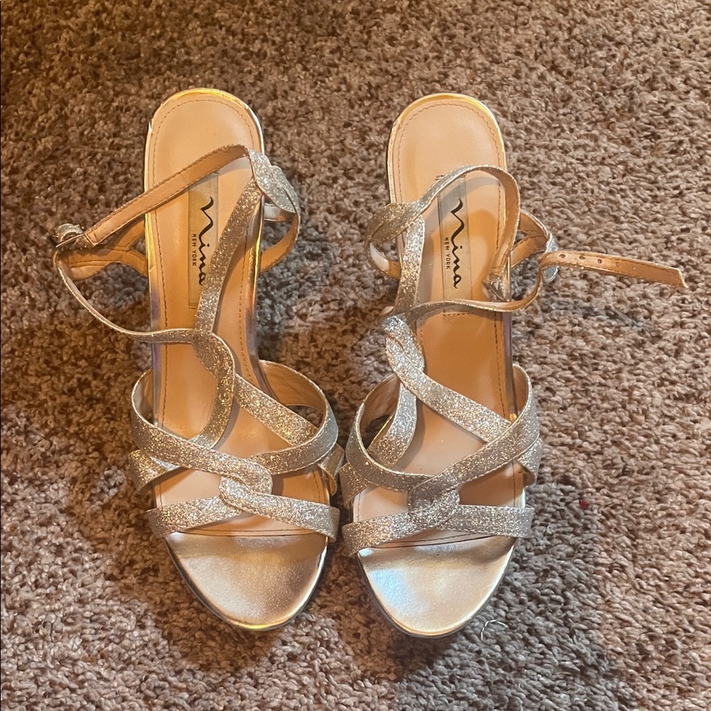 Mina Silvery Heels Good Condition Size 8.5 Womens